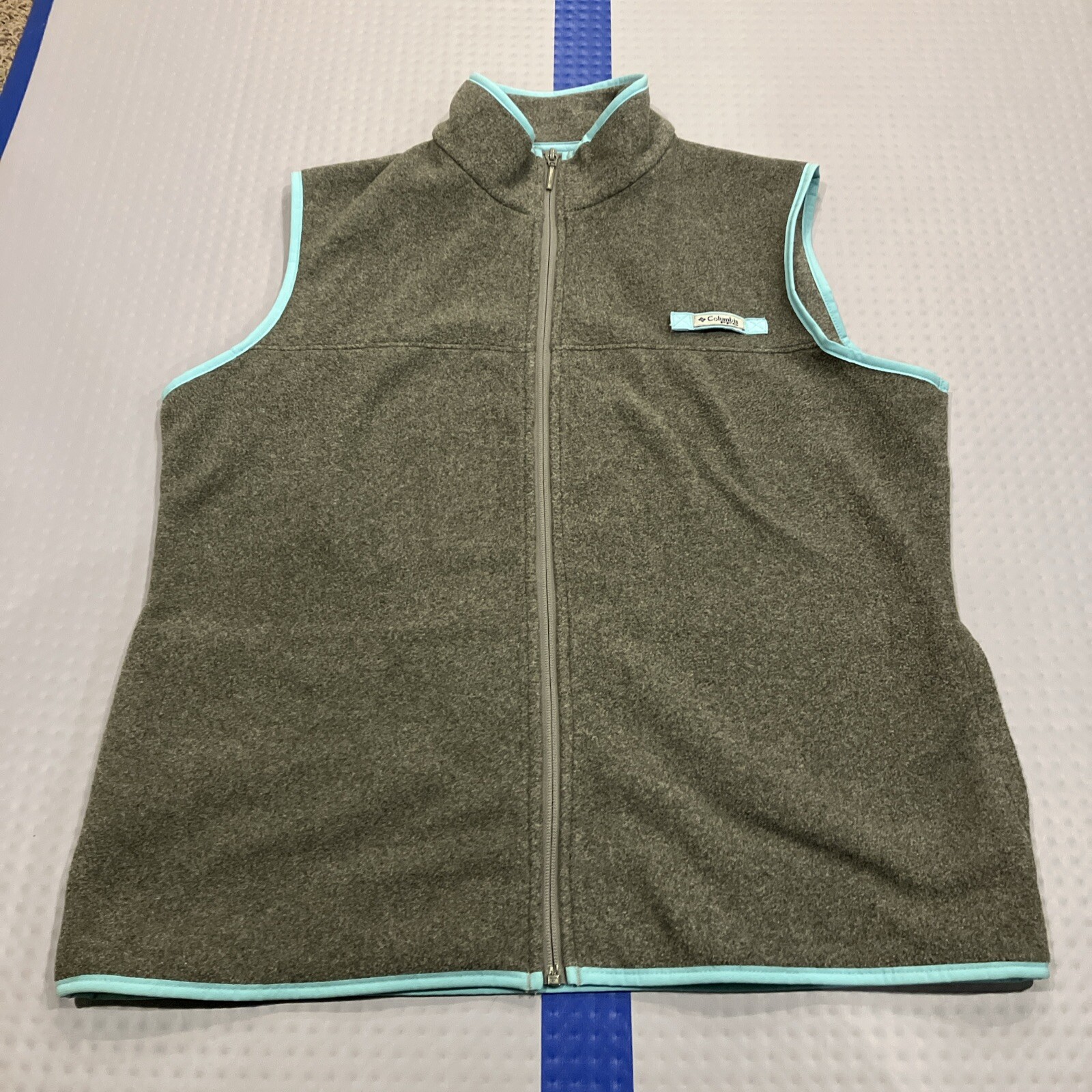 Columbia PFG Fleece Vest Full Zip Gray Blue Trim Women XL Outdoor Fishing Hiking