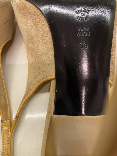 CASADEI Heels Suede Khaki Open Toe Size 10 Made In Italy - Picture 8 of 9