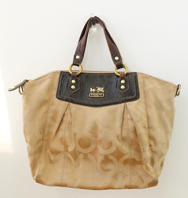 COACH Bag Leather Brown Satchel Tote Madison Purse OP Art Logo