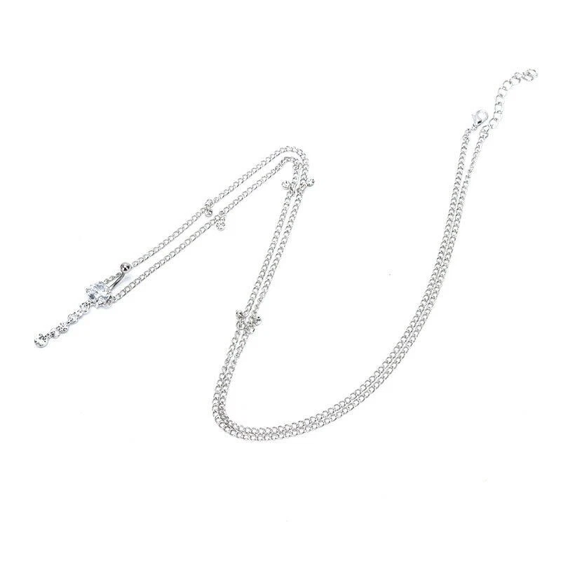 Pingente de gota de anel de umbigo com corrente de cintura piercing de umbigo de strass pendurado - Imagem 3 de 4