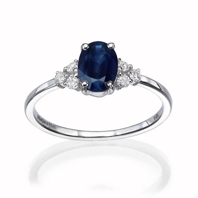 Ethereal Sapphire 0.98 CT Oval Ring and 0.14 CT Diamond for Woman by Baroness