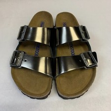 Birkenstock New w/ Box Arizona Metallic Anthracite Leather Soft Footbed N Size