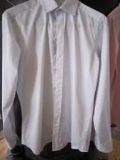 camicia uomo CALIBAN  raso di cotone 39 slim fit bianca - con righine azzurre 