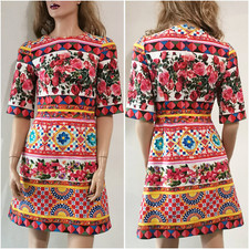 🆓US🛃  Dolce&Gabbana MAMBO roses floral printed textured cotton Dress IT 38