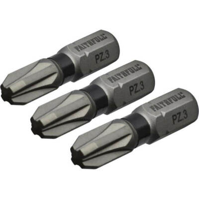 Faithfull Pozidriv Impact Screwdriver Bits PZ3 25mm Pack of 3
