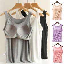 Women Vest Camisole with Built in Shelf Bra Tank Top Comfort Cotton M-XXXL Sol  