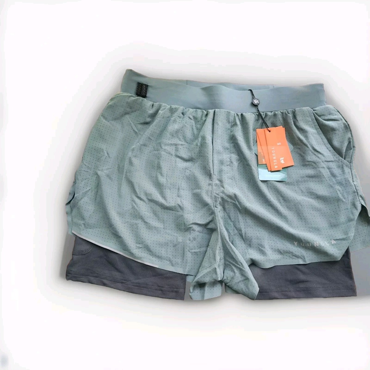 YoungLA Shorts Mens Style# 124 SZ LG Sage Green ADJ Waist Pockets