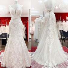 Fantasy Backless Mermaid Wedding Dresses V Neck Sleeveless Lace Bridal Gowns