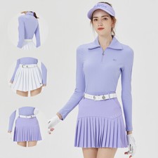 Blktee Lady Long Sleeve Golf Shirt Women Slim Pleated Golf Skirt Chic Tracksuit