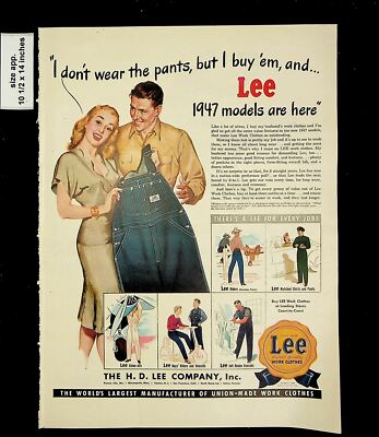 1947 Lee Models Pants Work Wear Vintage Print Ad 015846