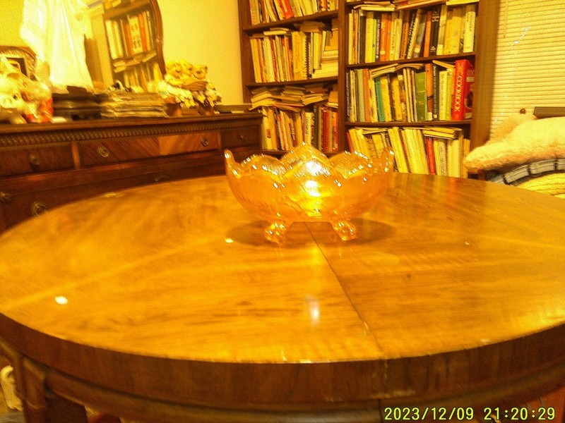 4 Footed 7-Inch Orange Marigold Carnival Glass Serving Bowl