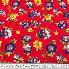 Vintage Yellow Purple Florals on Red Unbranded Cotton Fabric by the HALF YARD
