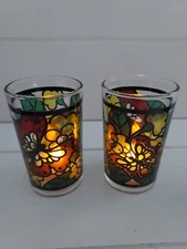 Henco Soft Glo Butterfly Floral Stained Glass Style Candle Votive Holder
