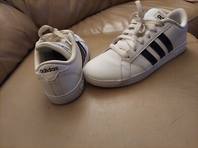 Adidas Baseline K White W/ Black Stripes Size 4 | eBay