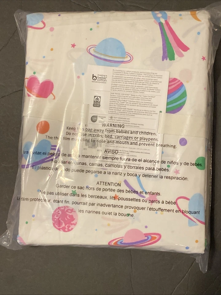 Juego de sábanas Pottery Barn Kids GALAXY HEARTS Brilla en la Oscuridad, COMPLETO, NUEVO CON ETIQUETAS Foto 4 de 4