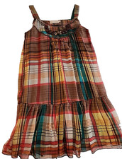 Boho Flowy bdba Elegant Casual Dress S Autumn Colors Plaid Sleeveless Ruffle Hem