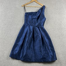 Navy Blue Cocktail Dress One Shoulder Formal Bridesmaid Midi Alfred Sung Size 8