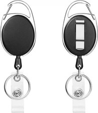 2 Pack Retractable Badge Reels Heavy Duty with Carabiner Key Ring, Black a