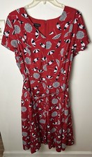 Talbots Midi Dress Women’s Plus Size 16 Flare Red Umbrellas Novelty Whimsical