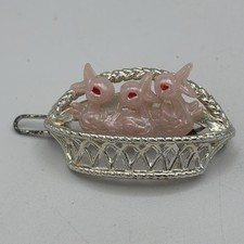 Vintage Child Barrette Pink Plastic Little Birds In Basket 50s