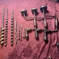 Vintage Hand Crank Drill Lot - 3 Ratcheting Drills With 7 Bits