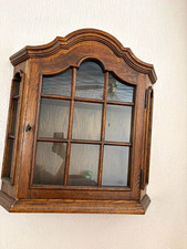 Wall Mounted Oak Wood & Glass Display Cabinet 1 Door 2 Shelves 67x70x20cm