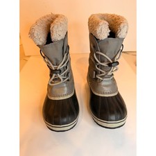 Sorel Kids Youth Winter Snow Boots Size 2 Gray Black Faux Fur Waterproof NWOT