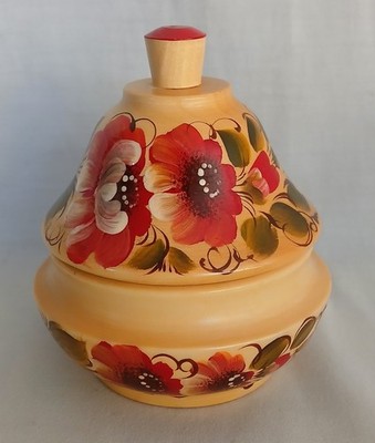 VTG Petrykivka Ukranian Hand Painted Cannister Wooden Box Folk Art Russian  Mint