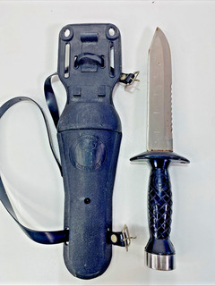 12INCH Aqualung Us Divers Knife Black/SILVER CHROME Handle