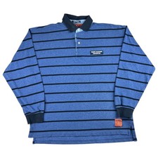 Y2K Tommy Hilfiger Navigator Long Sleeve Rugby Polo Shirt Men's Large Naval Blue