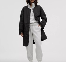 Lululemon Black Fleece Lined Insulated Long Jacket Coat Size S EUC 298 0927EK