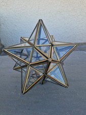 Vintage Moravian Star Glass Ceiling Light Shade Brass Effect Metal Pendant Retro