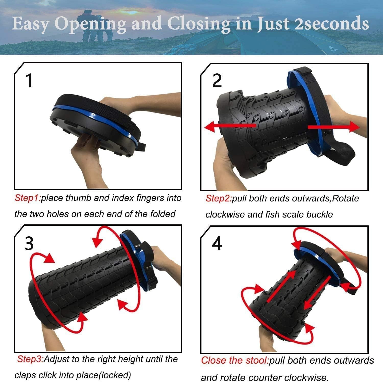 Upgraded Thick Folding Stool Telescopic Chair Seat Retractable Fishing Outdoor