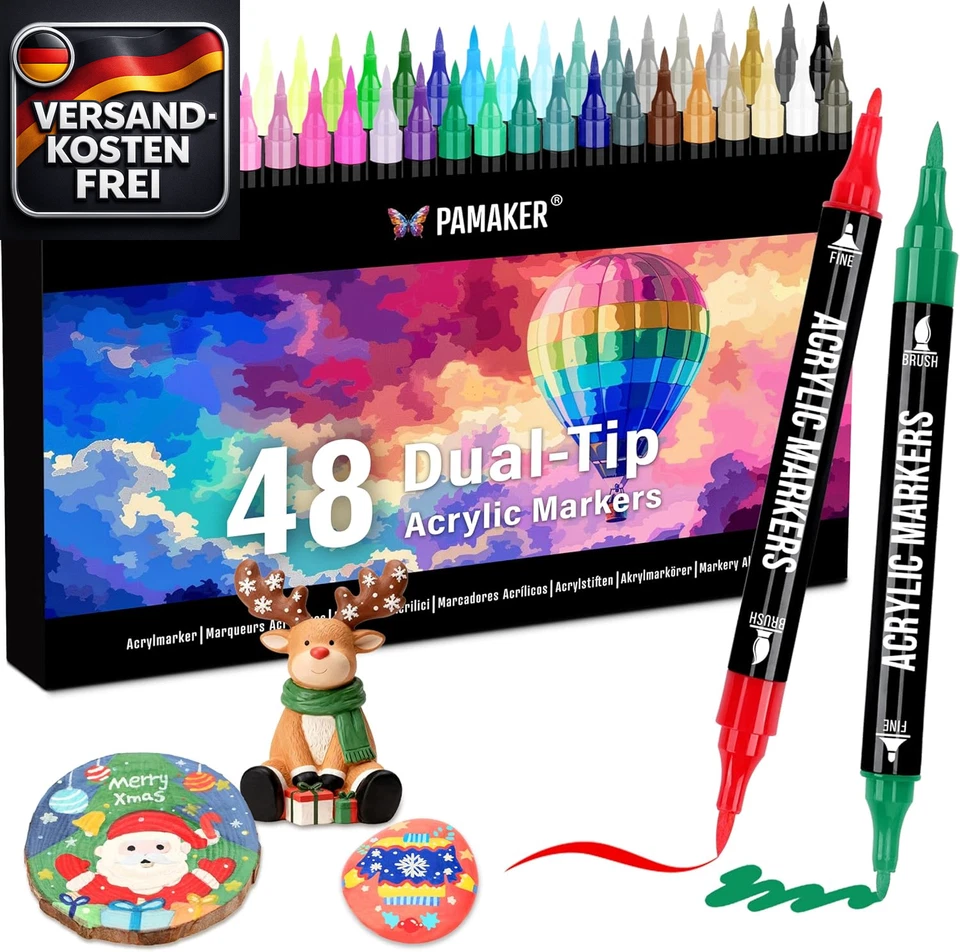 Acrylstifte Set 48 Farben doppelseitig für Leinwand Holz Papier Stoff DIY - Bild 1 von 4