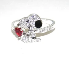 Peanuts Snoopy Ring S925 Sterling Silver Inlaid With CZ Crystals, Red Heart, Box