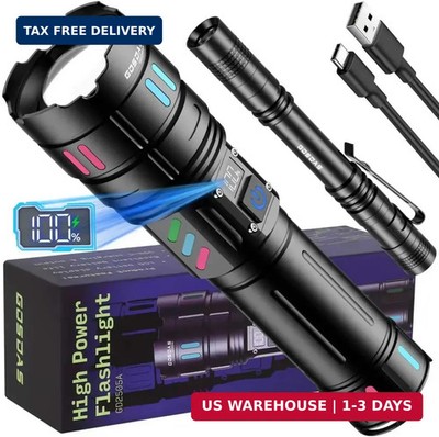 Rechargeable Flashlights High Lumens 100000 Long Distance, Single Click 3 Modes,