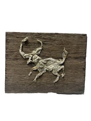 abstrakte Holzskulptur Stier Mü05 Wandobjekt Holz Papier  Künstler Aka Ddorf - Bild 1 von 4