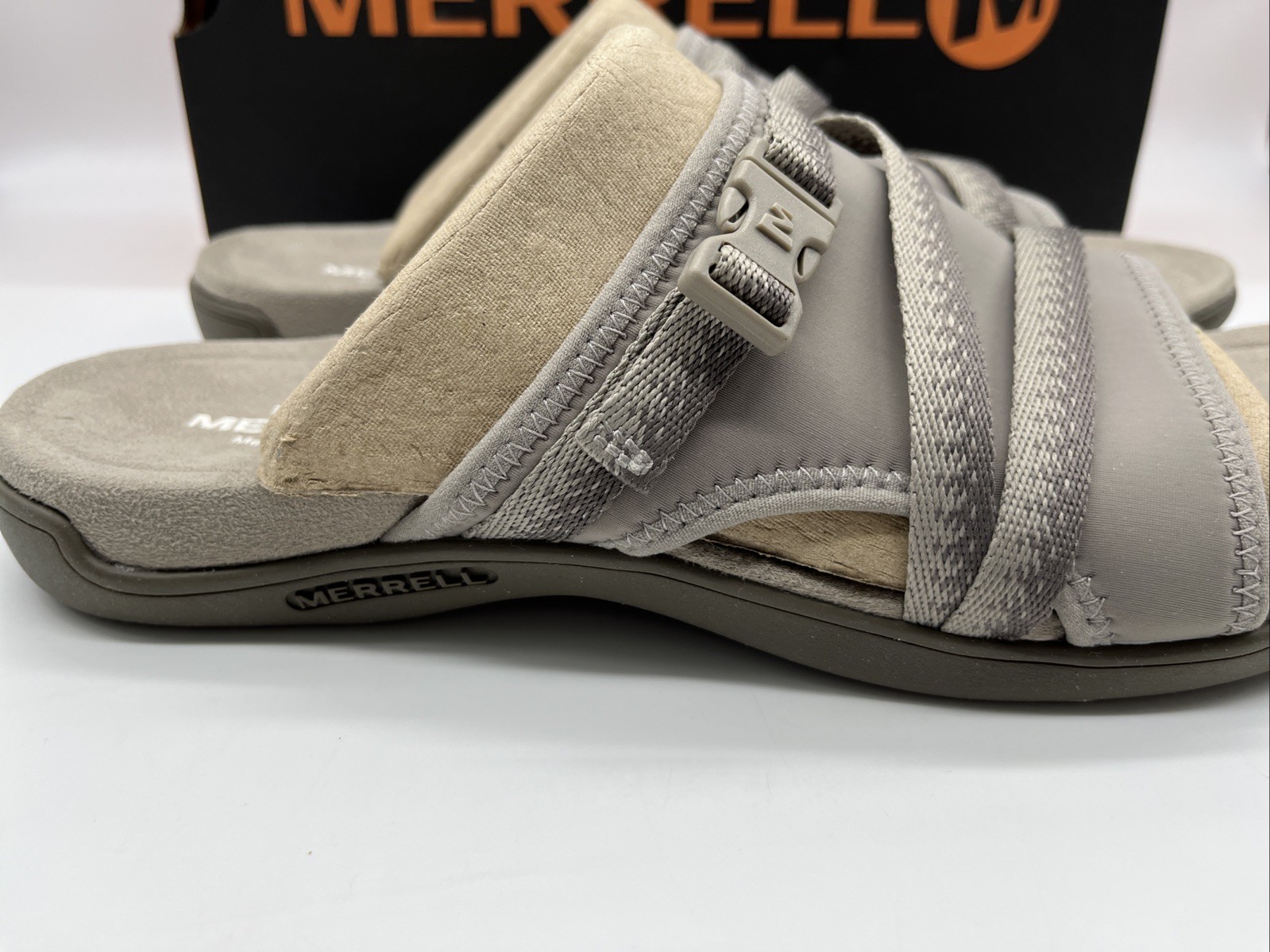 MERRELL SLIDE Donna DISTRETTO MURI SLIDE Moon Ocre ? Taglia 10 ~ Nuovo con scatola