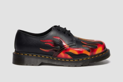 Dr. Martens 1461 FLAME 3 Hole Boots Black + Red + Yellow Japan New