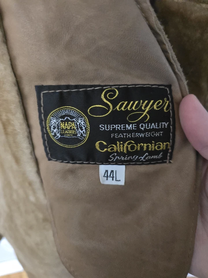 Abrigo Chaqueta Larga Sawyer Napa CA Primavera Cordero Piel de Oveja, Hombres Talla 44L, Años 80 *leer Foto 4 de 4