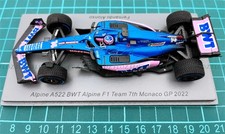 Spark Alpine A522 BWT 7th Monaco GP 2022 FERNANDO ALONSO 1:43 Car Pre-built