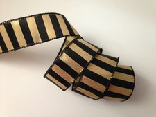 Christmas Ribbon, Black and Metallic Gold, 1 1/2" Wide, Wired Edge, 4 YARDS