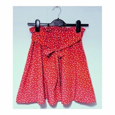 Red & White Love Heart Print Ruched Mini Skirt Hearts Dots Short Bow Floaty Emo