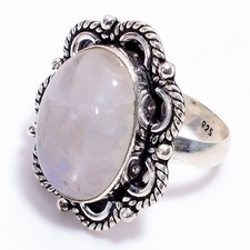 925 Sterling Silver Jewelry Natural Rainbow Moonstone Handmade Ring 8.75 US Gift