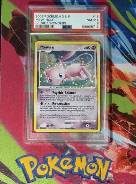 PSA 8 Mew 15/132 Pokémon Secret Wonders (2007) - HOLO BLEED - NEW CERT