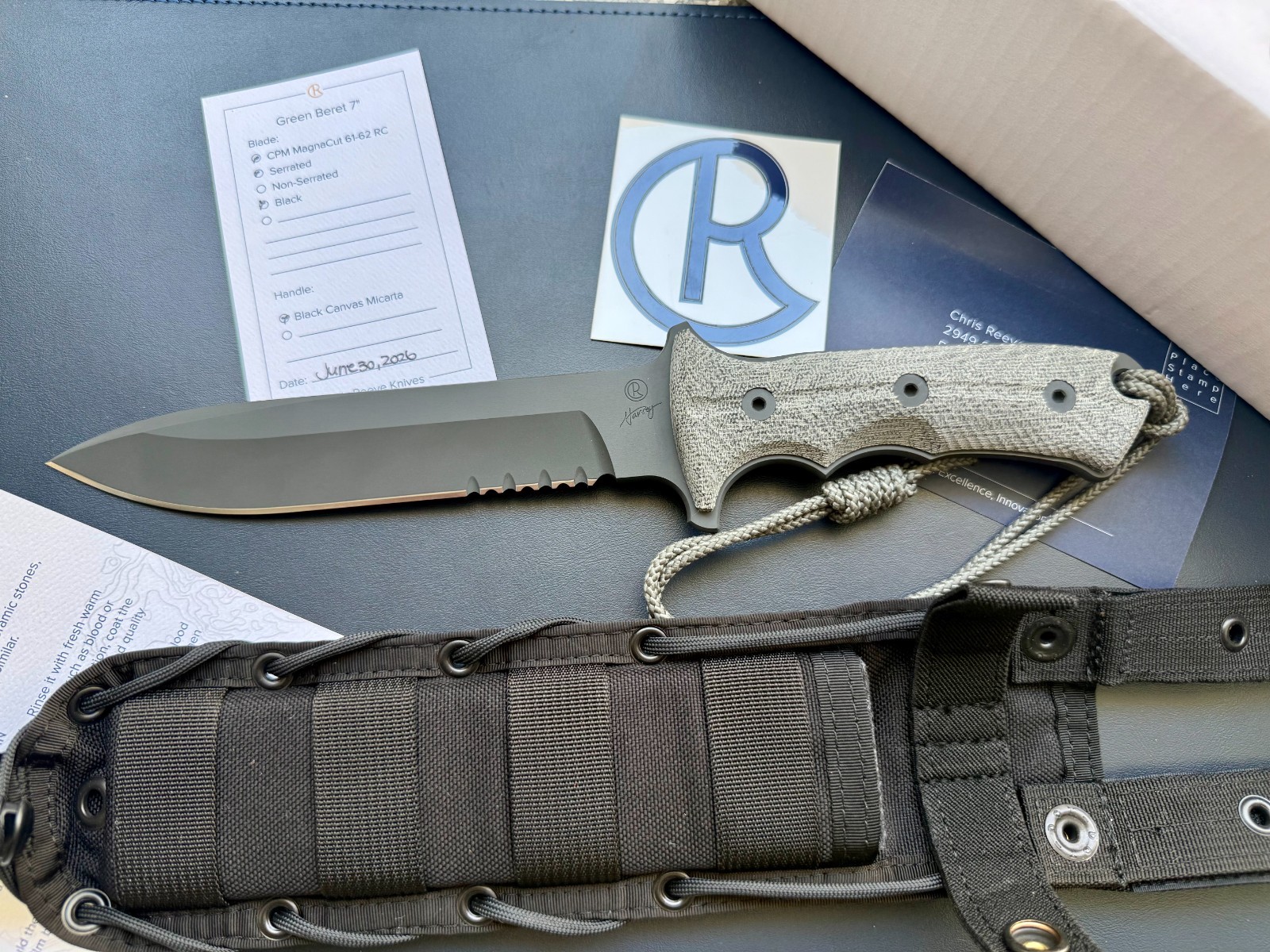 Chris Reeve Green Beret 7" Black MagnaCut Serrated Black Micarta GB7-1001 NIB