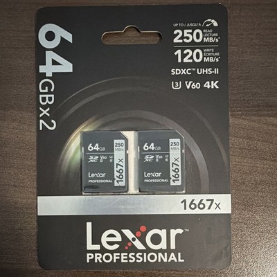 Lexar Professional 1667x 64GB SDXC UHS-II V60 Class 3 Memory Card 2-Pack