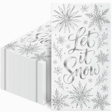 Christmas Disposable Paper Napkins with Silver Foil, Let It Snow 100 Count, 2-Pl