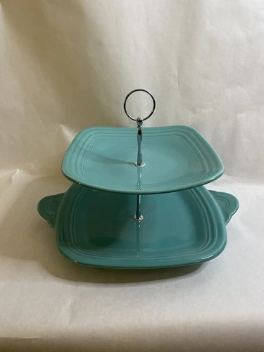 Fiestaware tiered Tidbit/Tea Treat Tray In Turquoise
