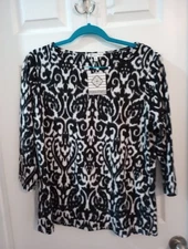 Kate Park L Black And White Blouse, Fleur De Lise